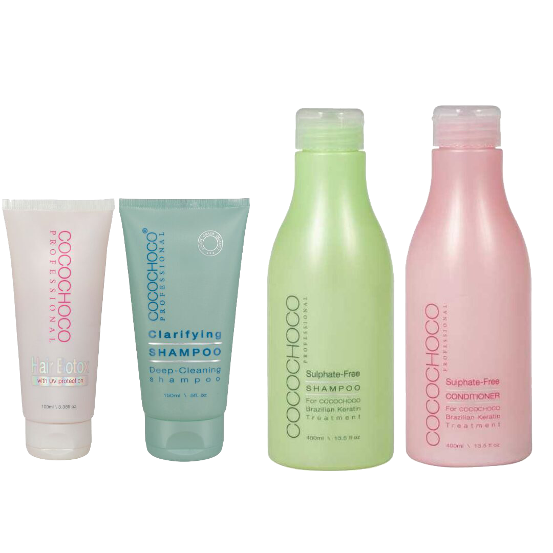 COCOCHOCO Botox pilnais sākuma komplekts (COCOCHOCO Botox 100ml + COCOCHOCO attīrošais šampūns 150ml, COCOCHOCO šampūns bez sulfātiem 400ml + COCOCHOCO kondicionieris 400ml)